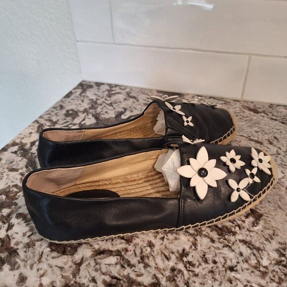 Michael Kors Lola Floral Espadrille leather black white floral size 6.5 US - Picture 3 of 9